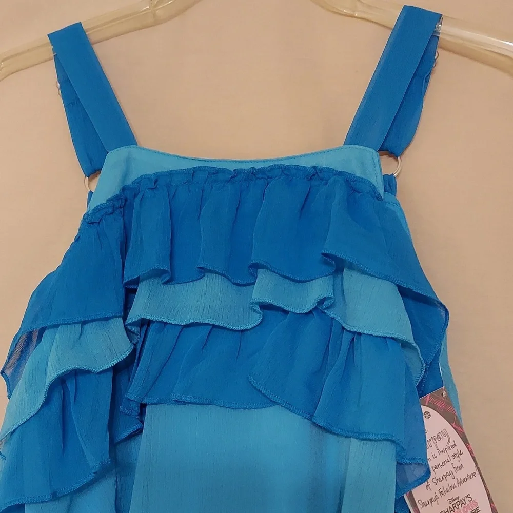 D-Signed Blue Layered Ruffle Front Asymmetrical Hem Top - Picture 3 of 7